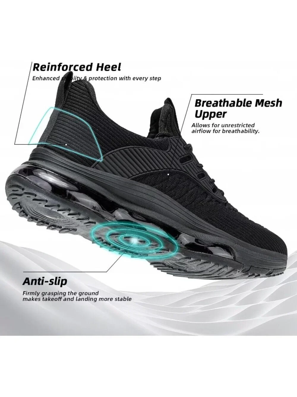 Men's Black Air Cushion Running Shoes Breathable Tennis Casual Fashion Sneakers